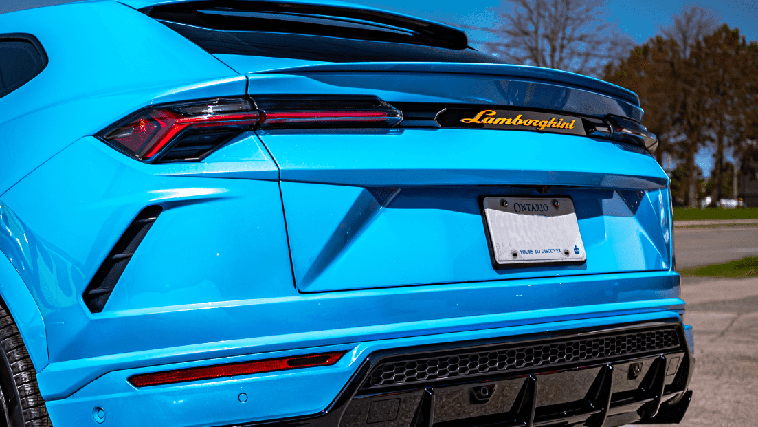 Lamborghini Urus viewed from the back side, showcasing its sleek design and high-performance features at Toronto Lamborghini Repair